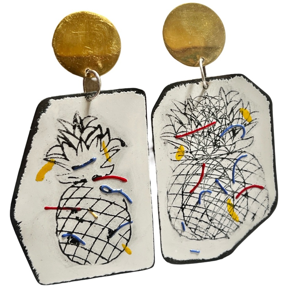 Georgina Treviño Brass Pineapple Dangle Contemporary Earrings